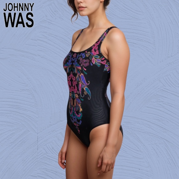 JOHNNY WAS NWT Fatima Square Neck One Piece REVERSIBLE Plus Size Swimsuit/1X - Picture 3 of 10